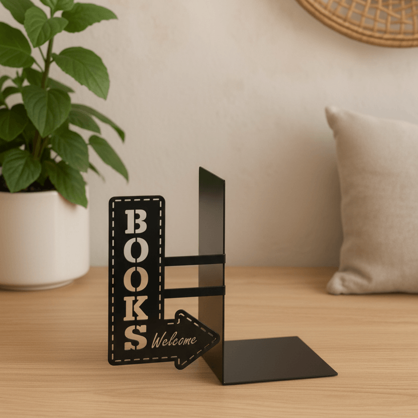 Books Welcome Yazılı Metal Dekoratif Kitap Tutucu