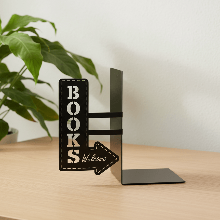Books Welcome Yazılı Metal Dekoratif Kitap Tutucu