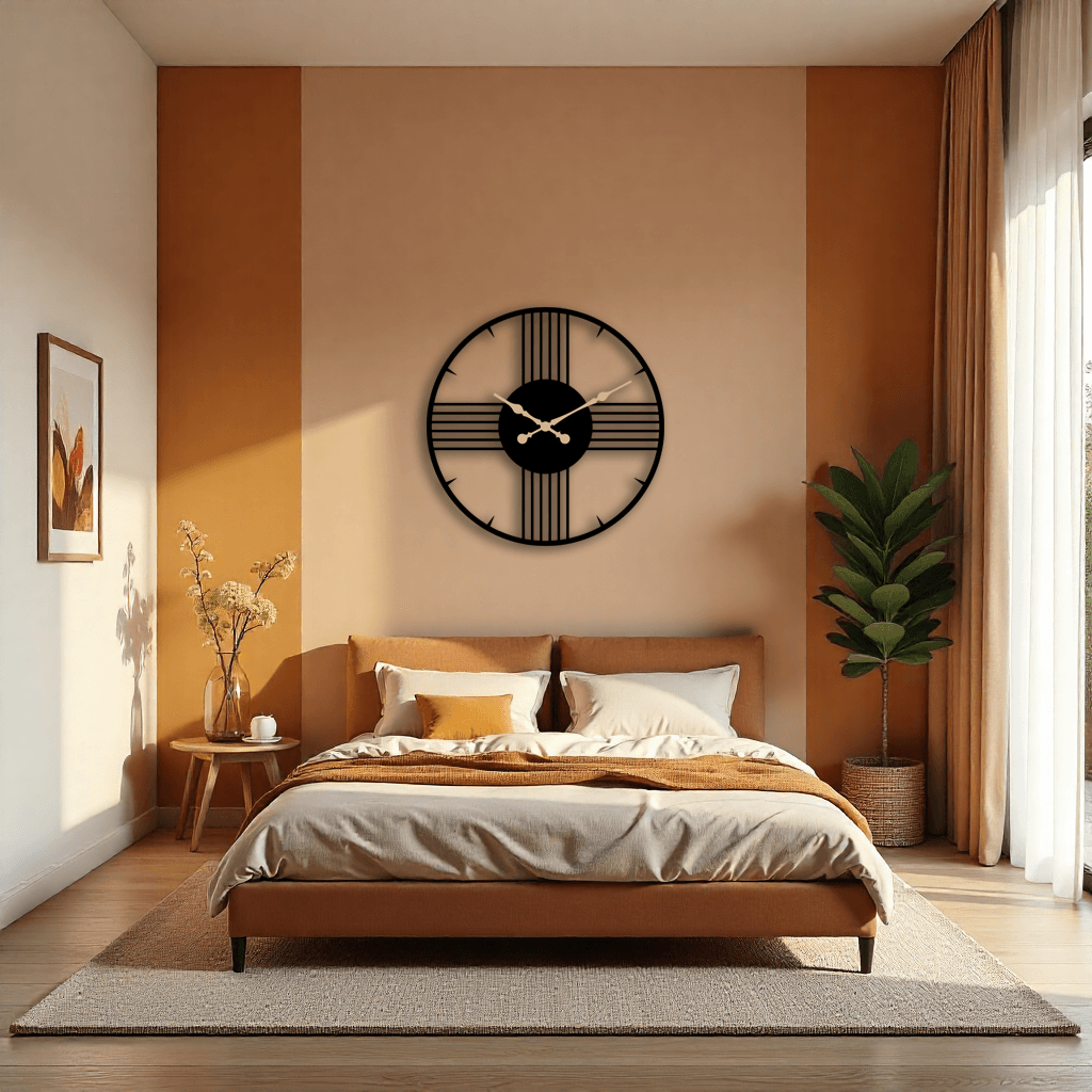 Dekoratif Minimal Çizgiler Siyah Metal Duvar Saati
