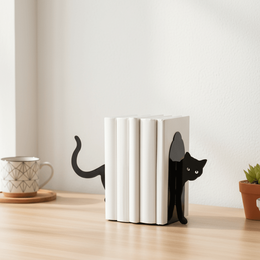 Kedi Temalı Kitap Tutucu – Modern Dekor Ürünü