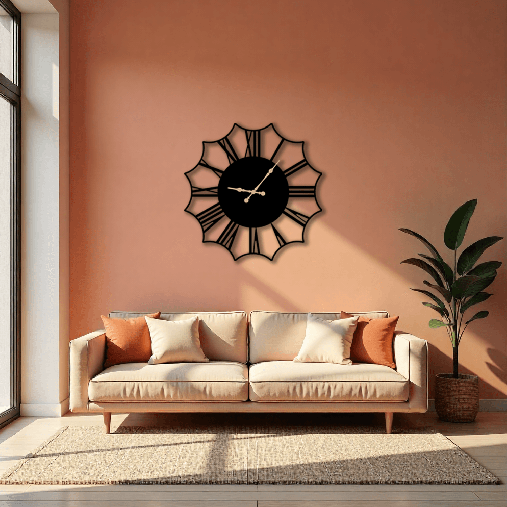 Çiçek Desenli Metal Saat – Şık Duvar Dekorasyonu