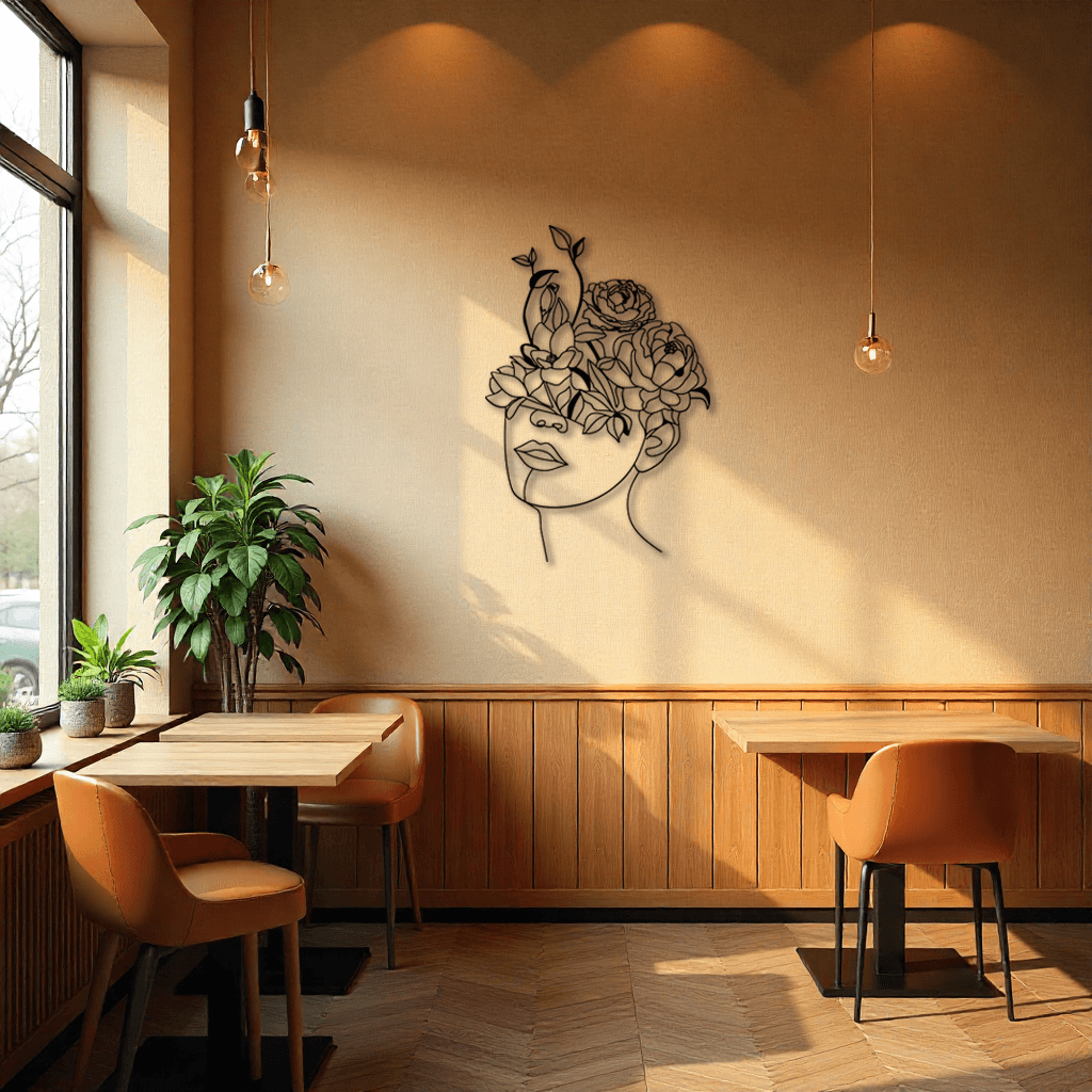 Dekoratif Çiçek Kadın Metal Duvar Tablosu