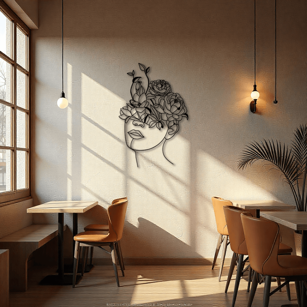 Dekoratif Çiçek Kadın Metal Duvar Tablosu