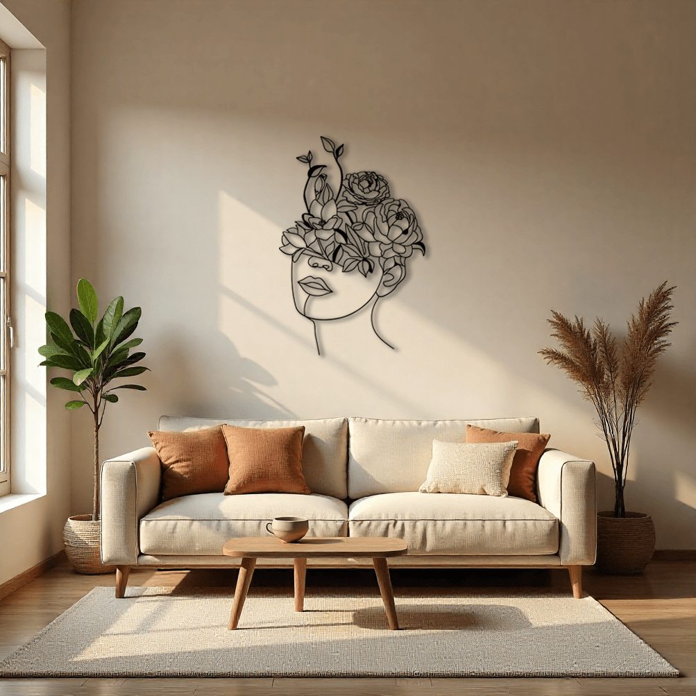 Dekoratif Çiçek Kadın Metal Duvar Tablosu