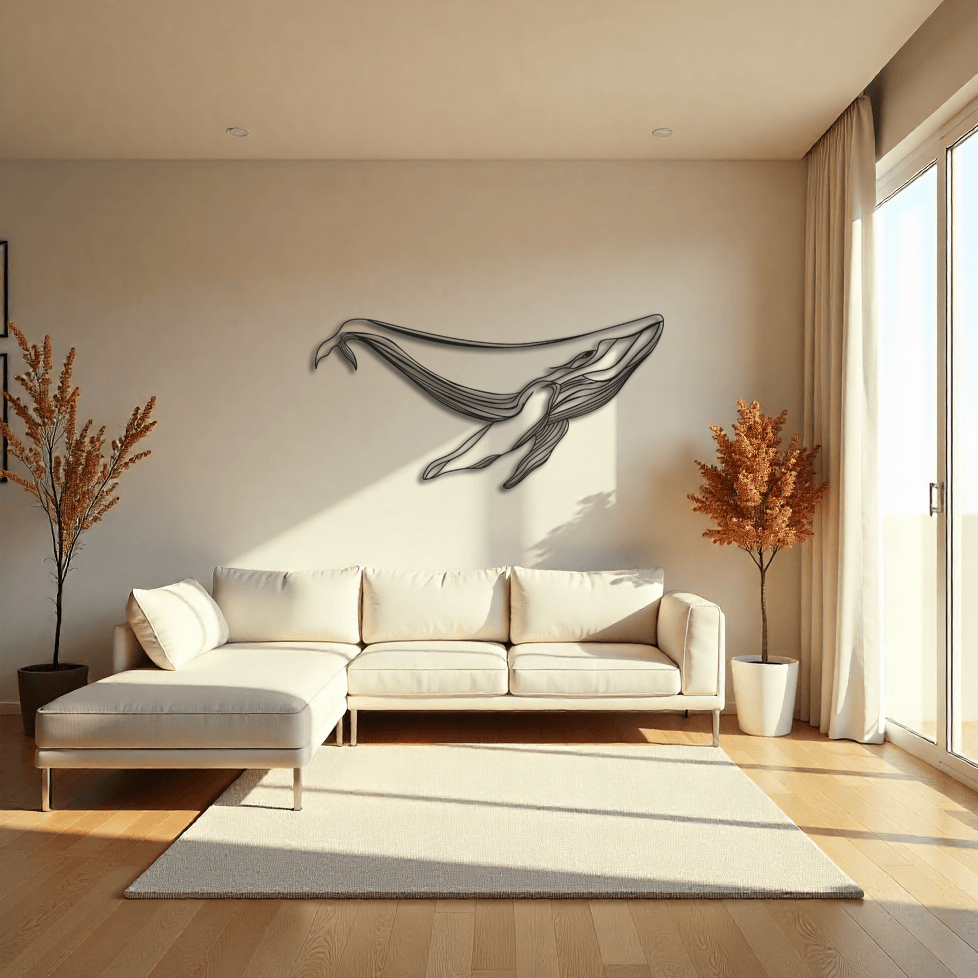 Minimalist Balina Figürlü Metal Tablo | Duvar Dekoru