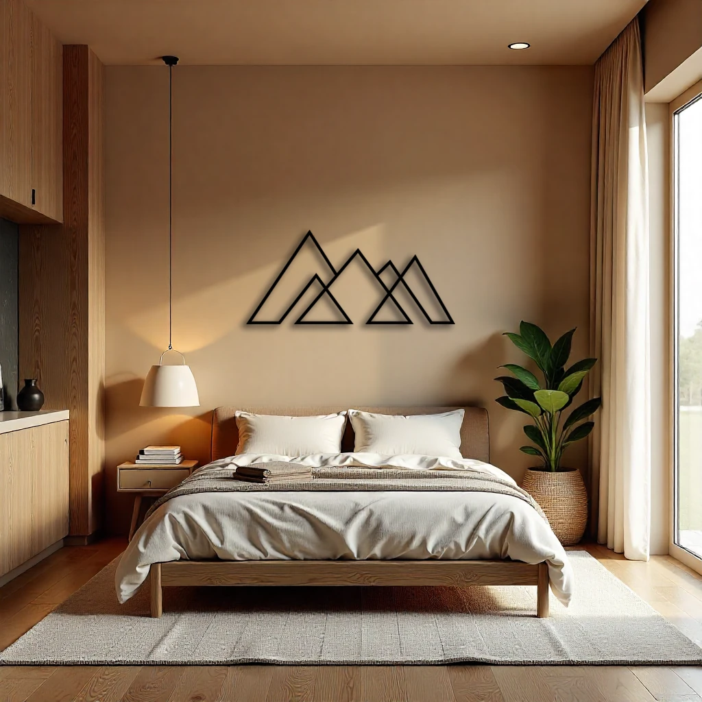 Dekoratif Çizgisel Dağ Metal Duvar Tablosu