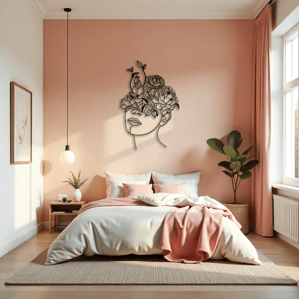 Dekoratif Çiçek Kadın Metal Duvar Tablosu