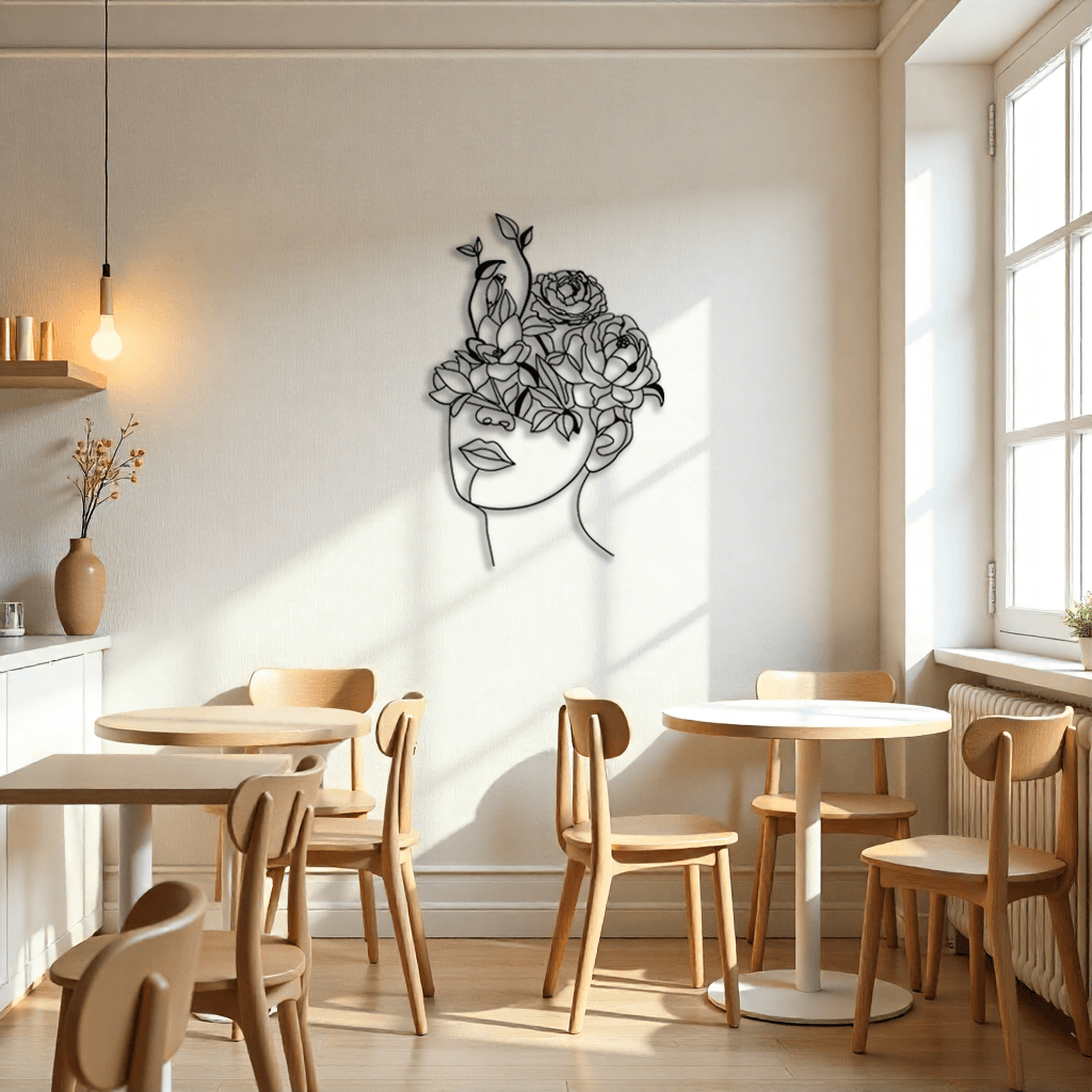 Dekoratif Çiçek Kadın Metal Duvar Tablosu