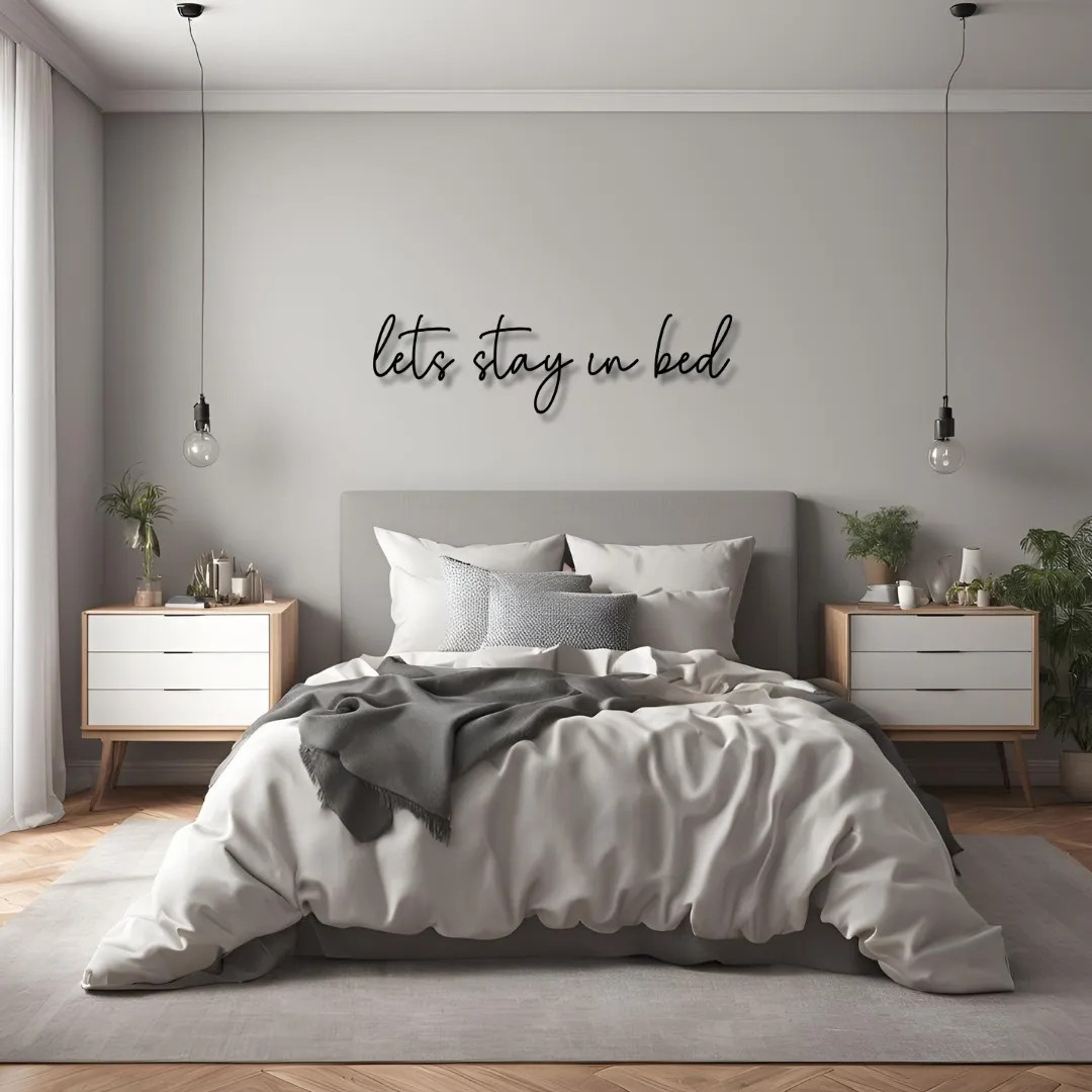 Sanatsal Metal Tablo Let's Stay in Bed 2 Metal Duvar Tablosu İmza