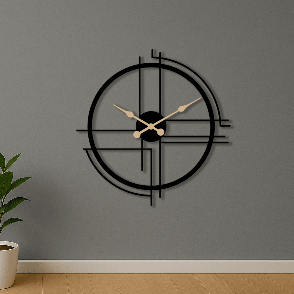 Şık Metal Geometrik Duvar Saati - Dekoratif Saat 