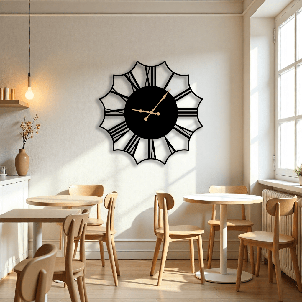 Çiçek Desenli Metal Saat – Şık Duvar Dekorasyonu