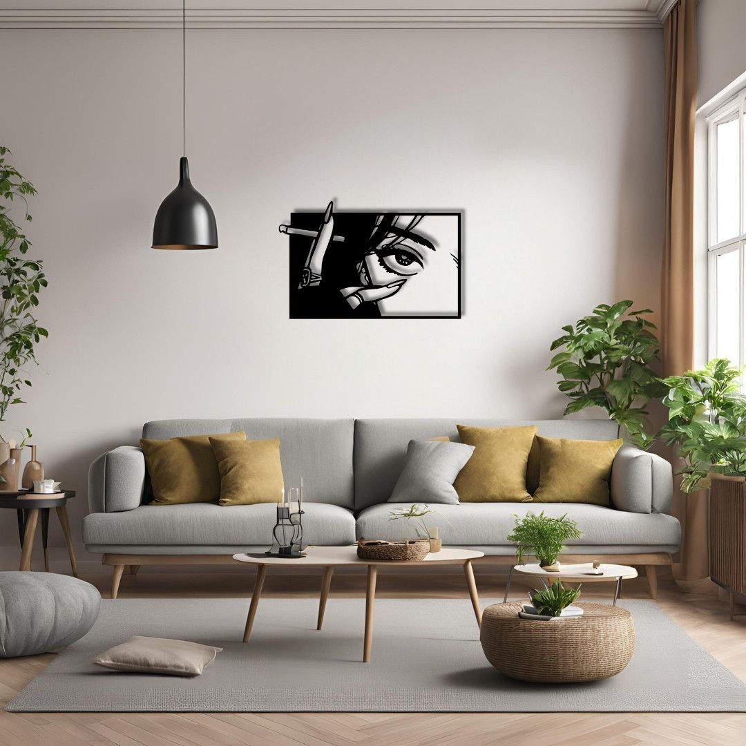 Dekoratif Sigara Tutan Kadın Pop Art Metal Duvar Tablosu