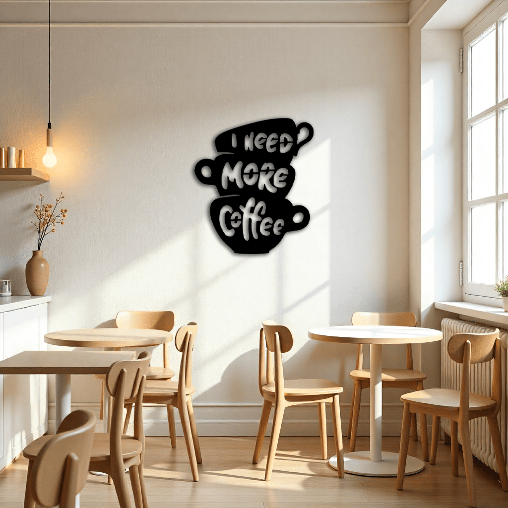 I Need More Coffee Yazılı Dekoratif Metal Tablo