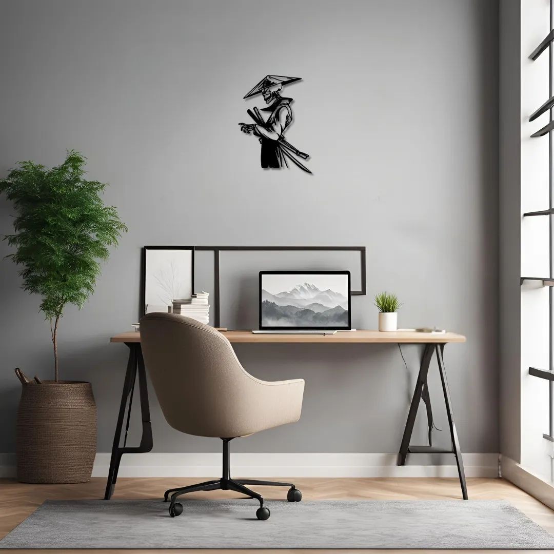 Dekoratif Samuray İskeleti Pop Art Metal Duvar Tablosu