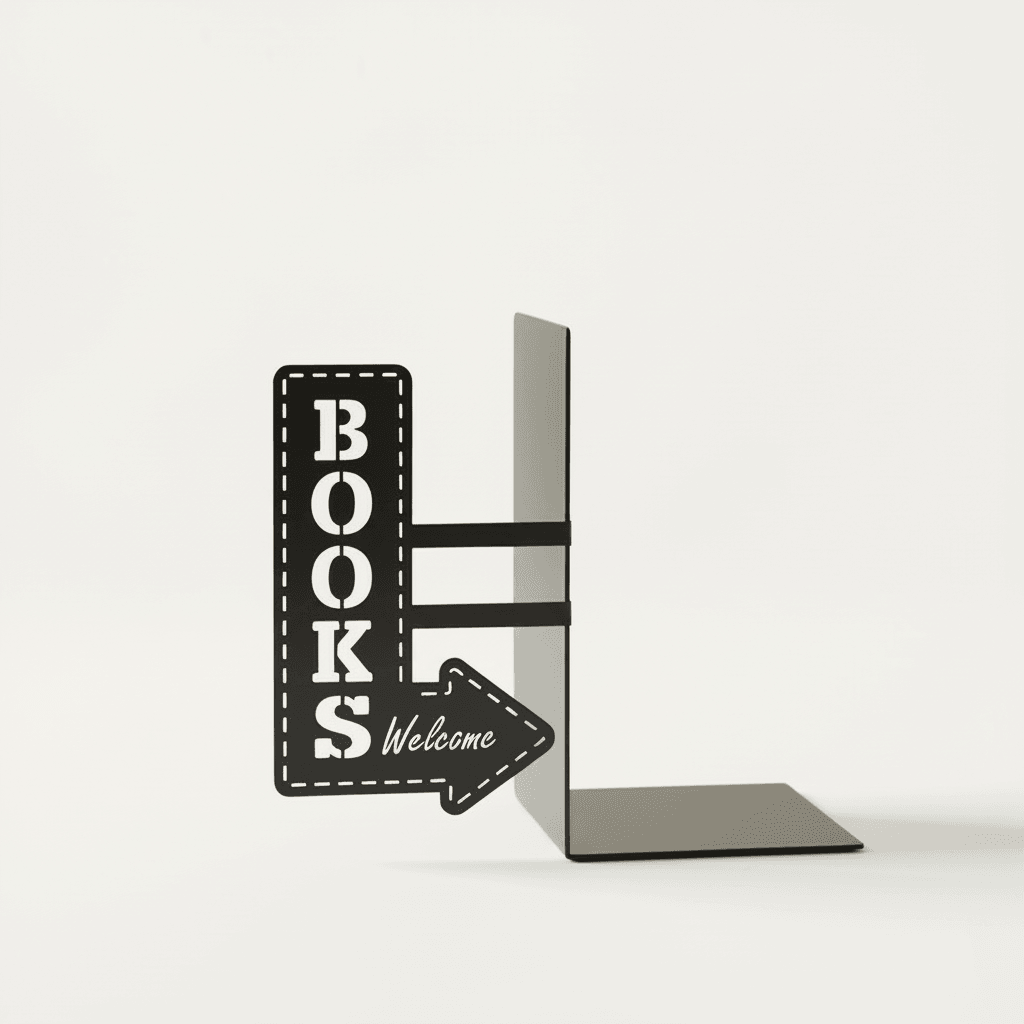 Books Welcome Yazılı Metal Dekoratif Kitap Tutucu