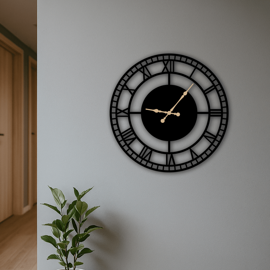 Şık Metal Duvar Saati | Dekoratif Siyah Daire