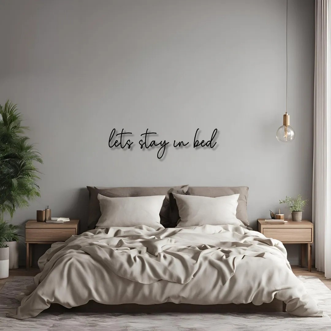 Sanatsal Metal Tablo Let's Stay in Bed 2 Metal Duvar Tablosu İmza