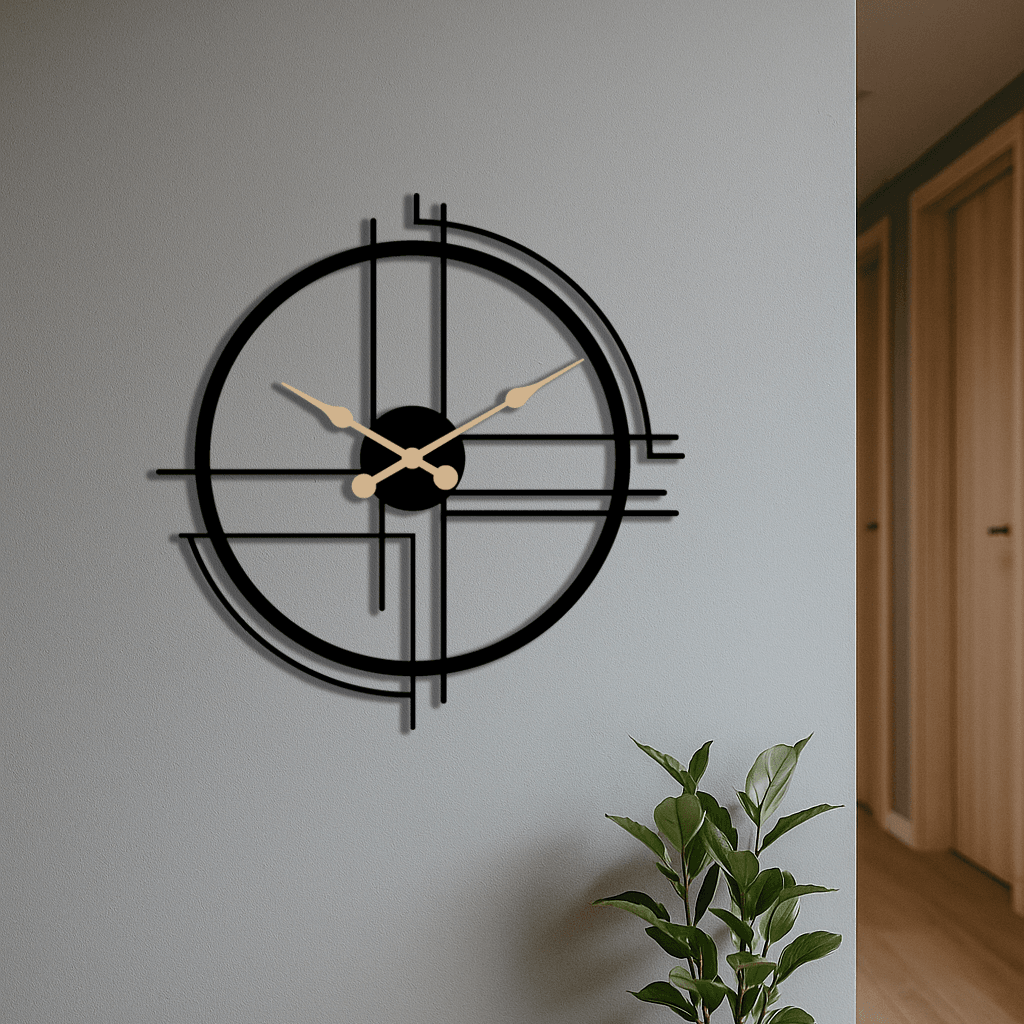 Şık Metal Geometrik Duvar Saati - Dekoratif Saat 