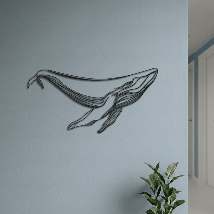 Minimalist Balina Figürlü Metal Tablo | Duvar Dekoru