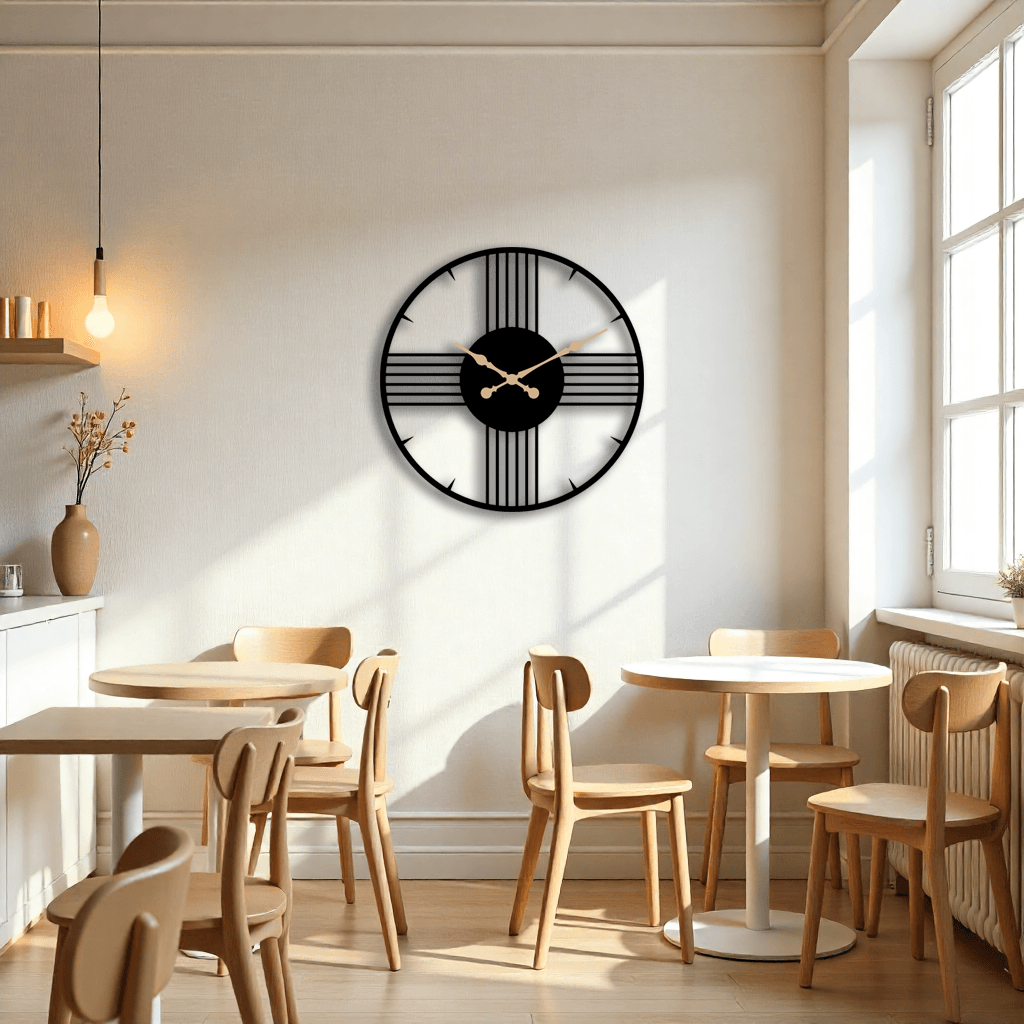 Dekoratif Minimal Çizgiler Siyah Metal Duvar Saati