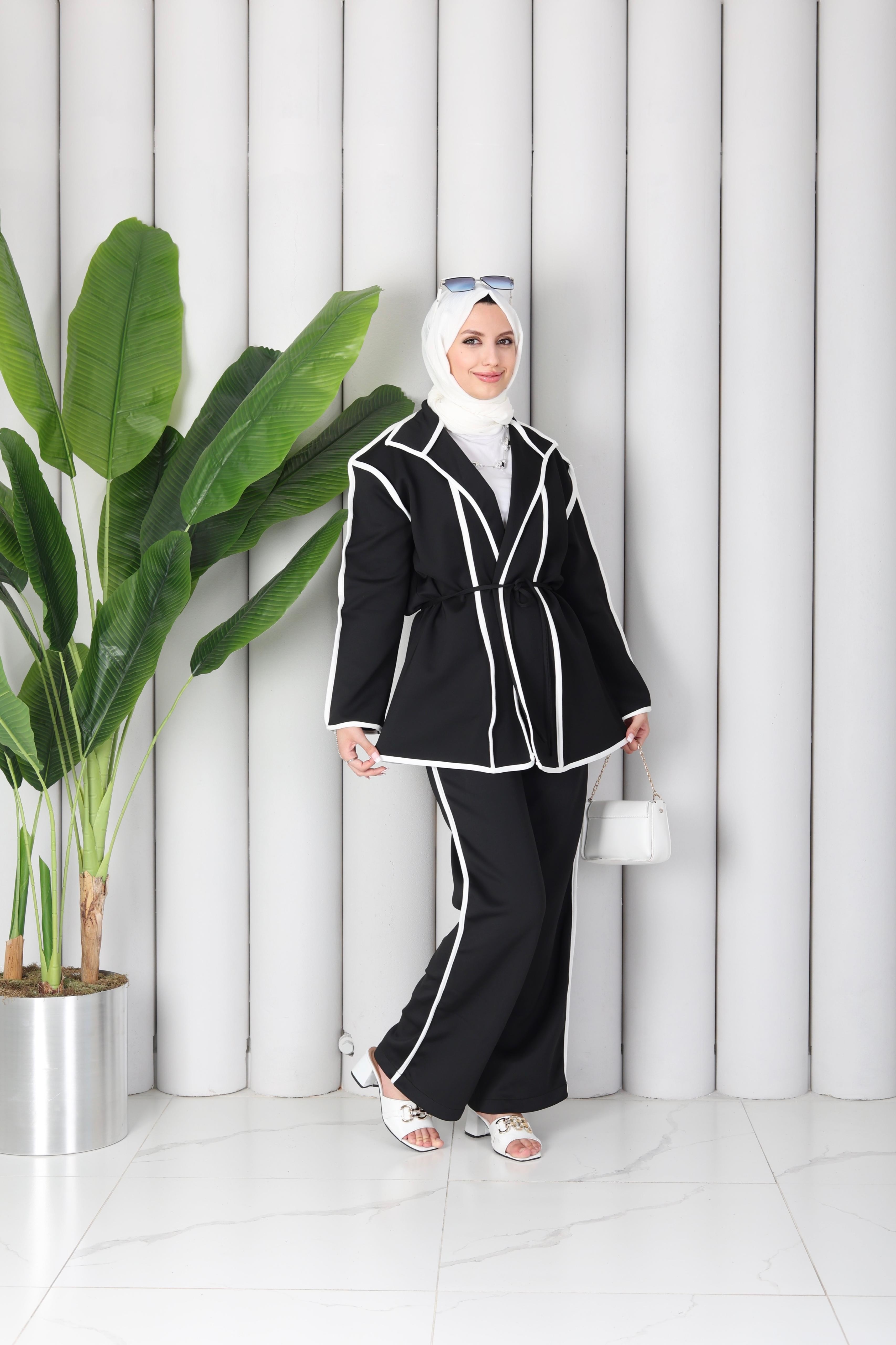 SCUBA ŞERİT DETAYLI TAKIM - SİYAH