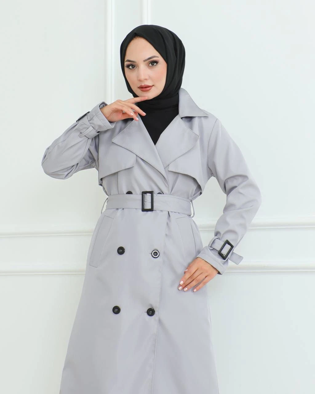 KEMER DETAYLI UZUN TRENÇKOT - GRİ