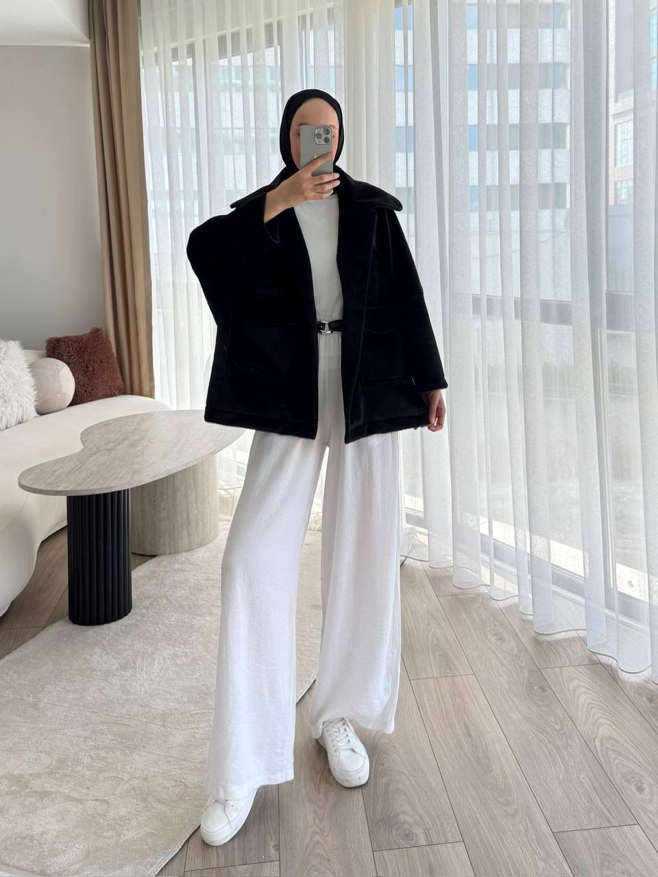 Oversize Cepli Kaşe Ceket