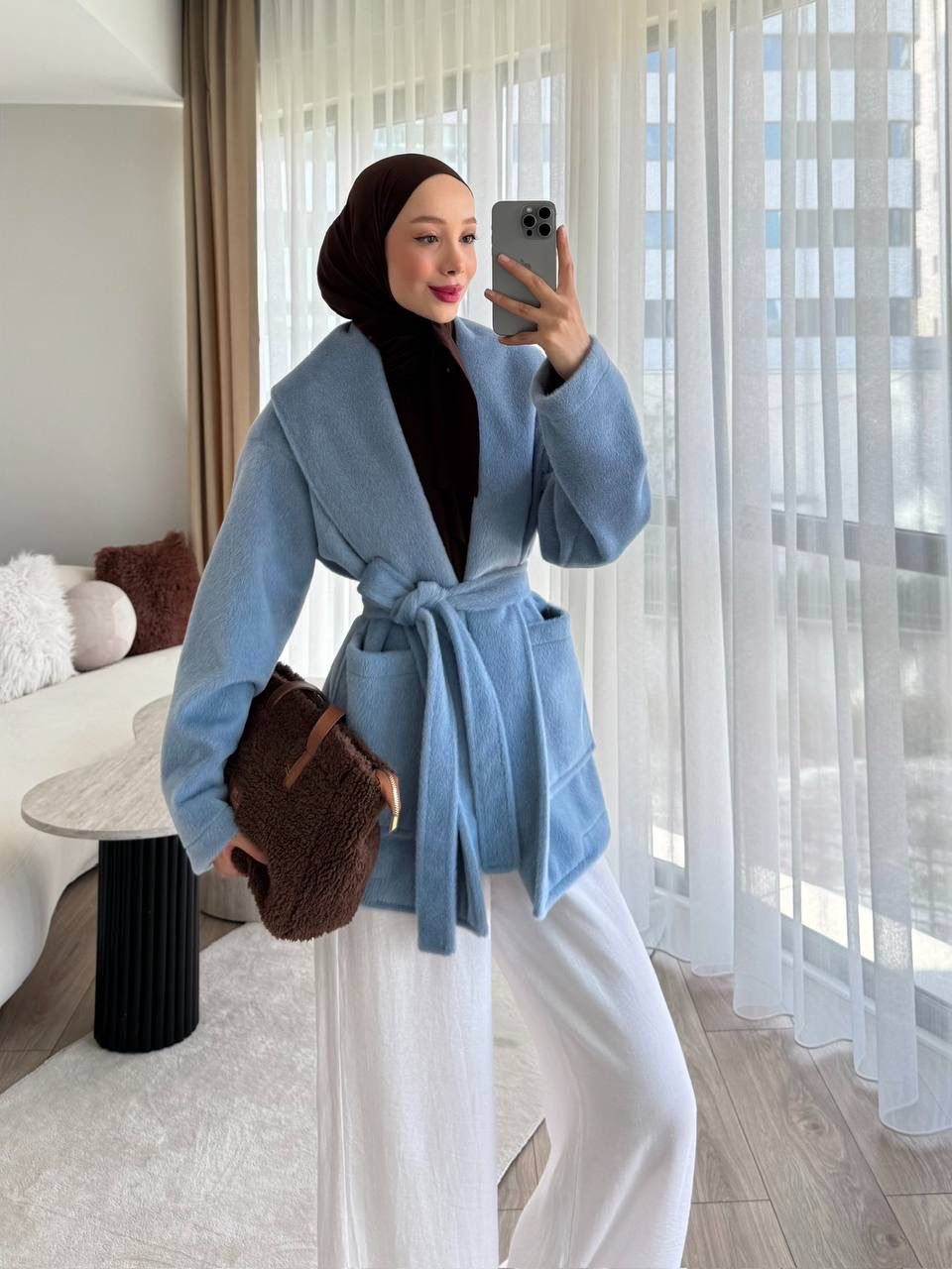 Kușaklı Cepli  Kaşe Kaban - ANTRASİT