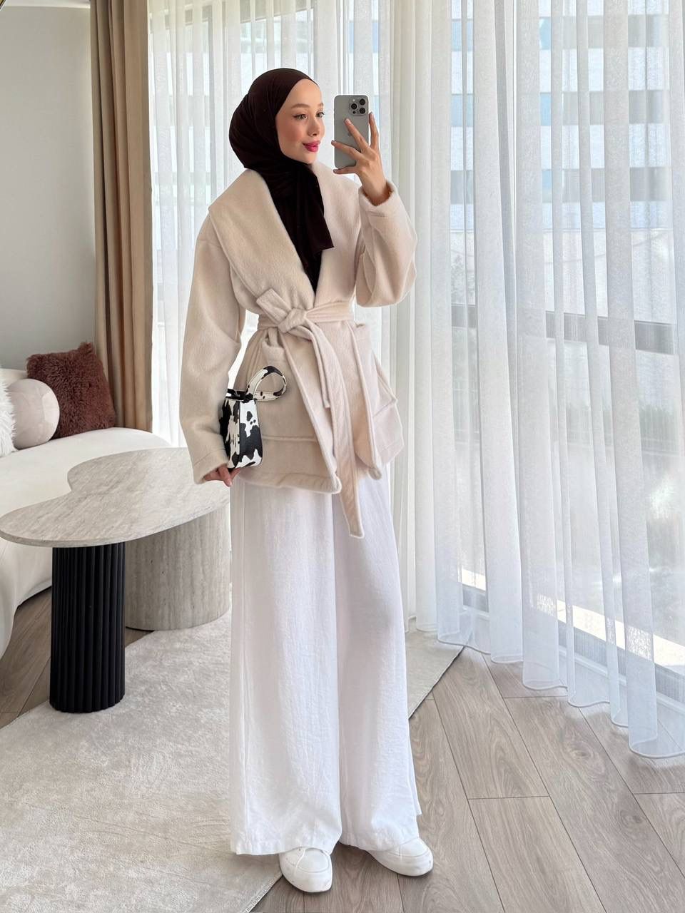 Kușaklı Cepli  Kaşe Kaban - GRİ