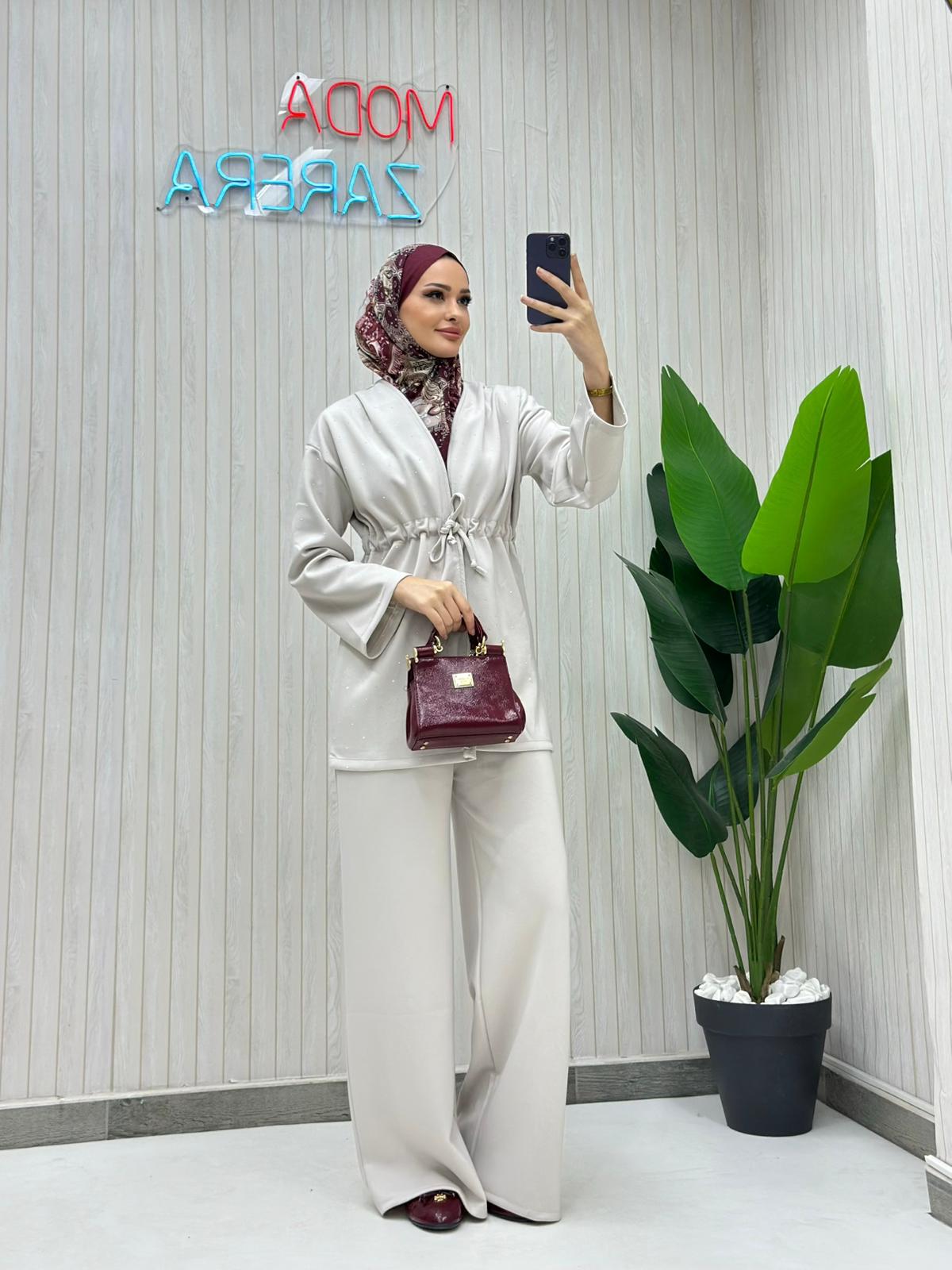 Kuşak Detaylı Taşlı İkili Oysho - KREM