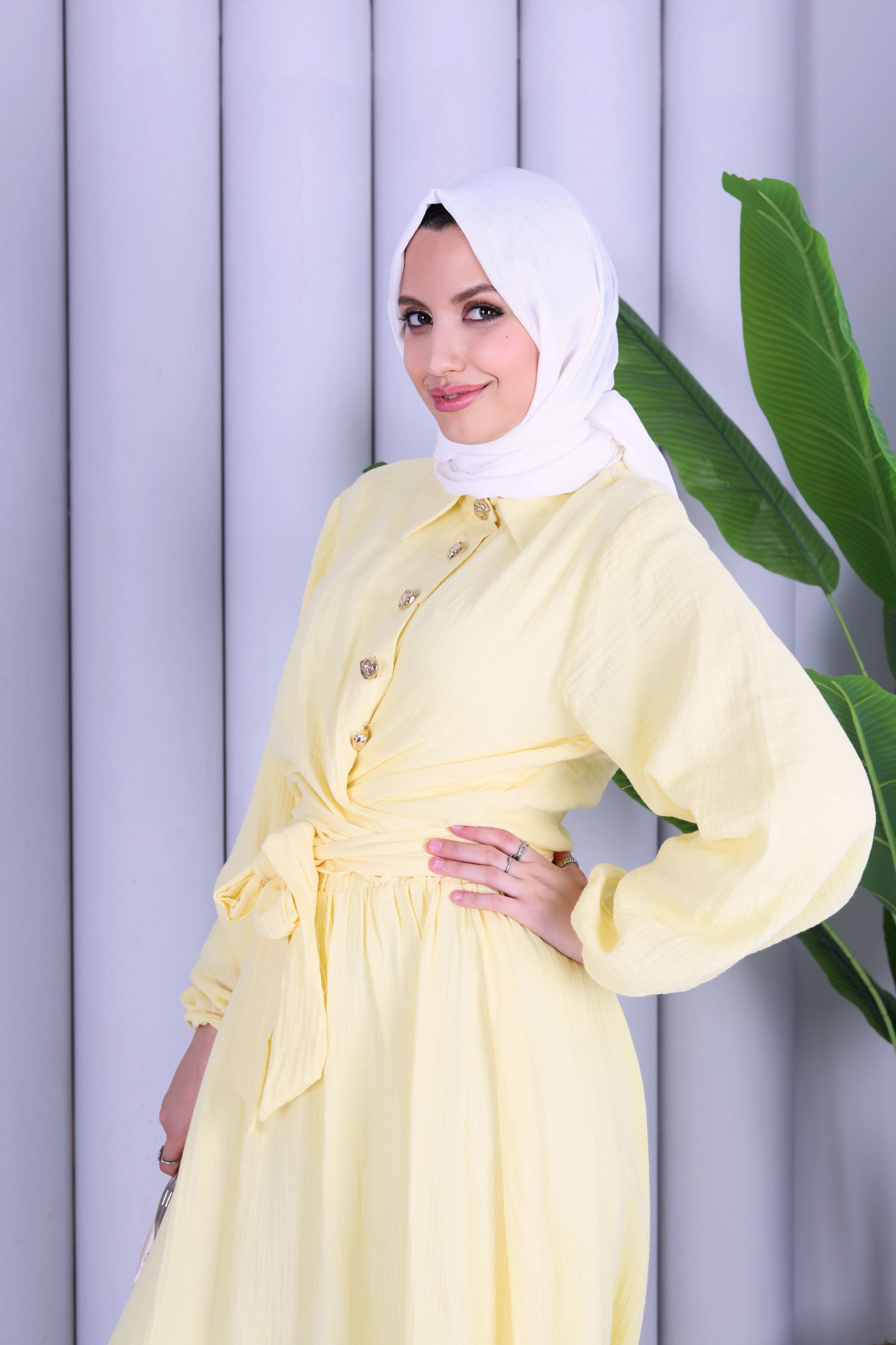 KUŞAKLI DÜĞMELİ TAKIM - SARII