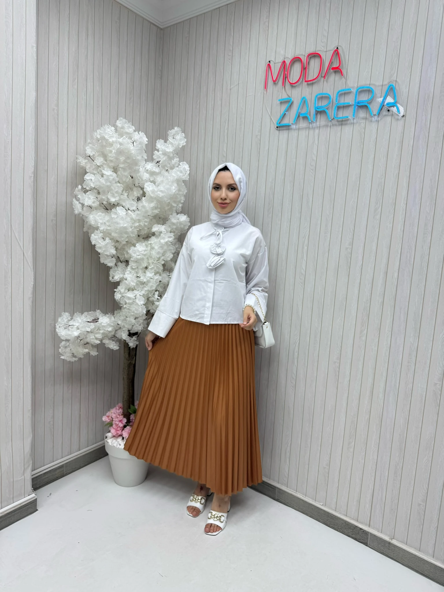 PİLELİ ETEK - CAMEL