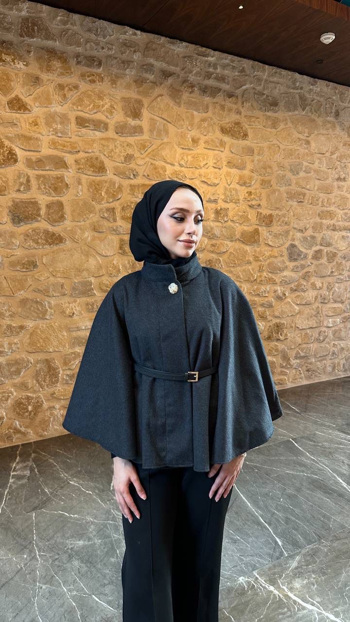 Kemer Detaylı Kısa Pelerin Panço - ANTRASİT