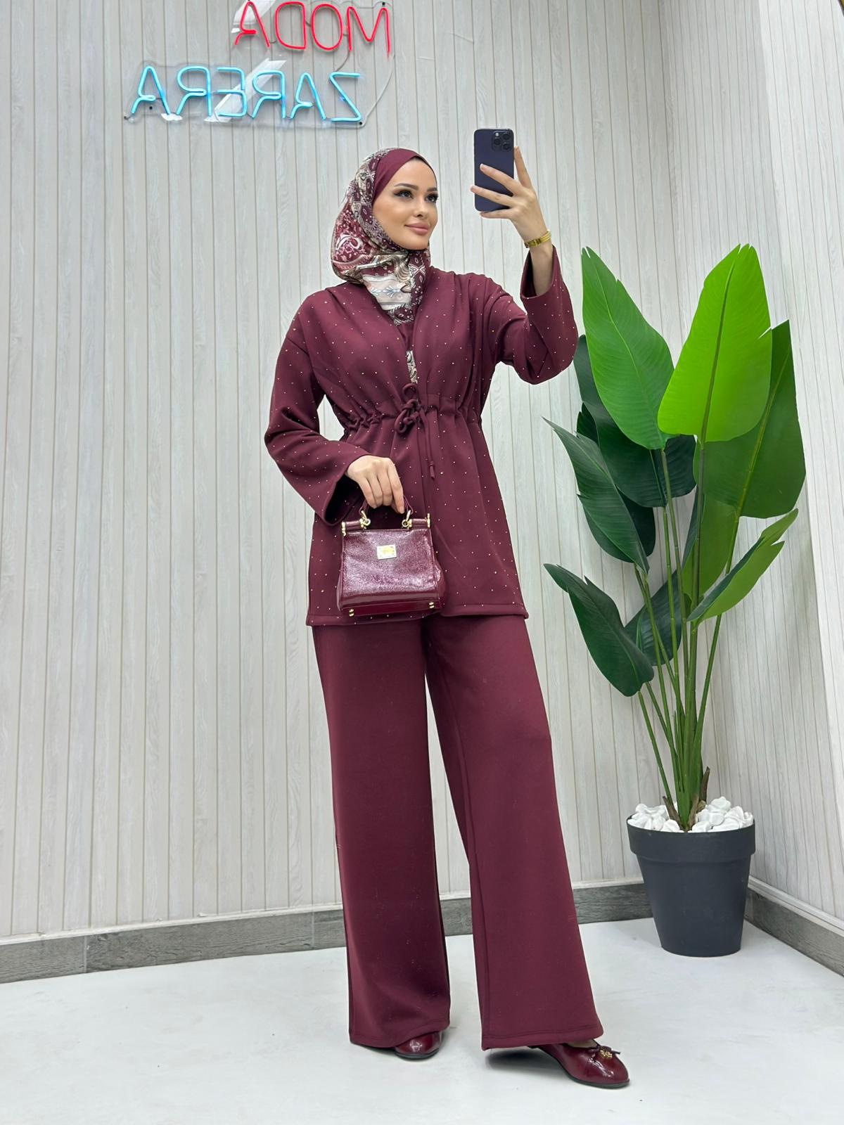 Kuşak Detaylı Taşlı İkili Oysho - BORDO