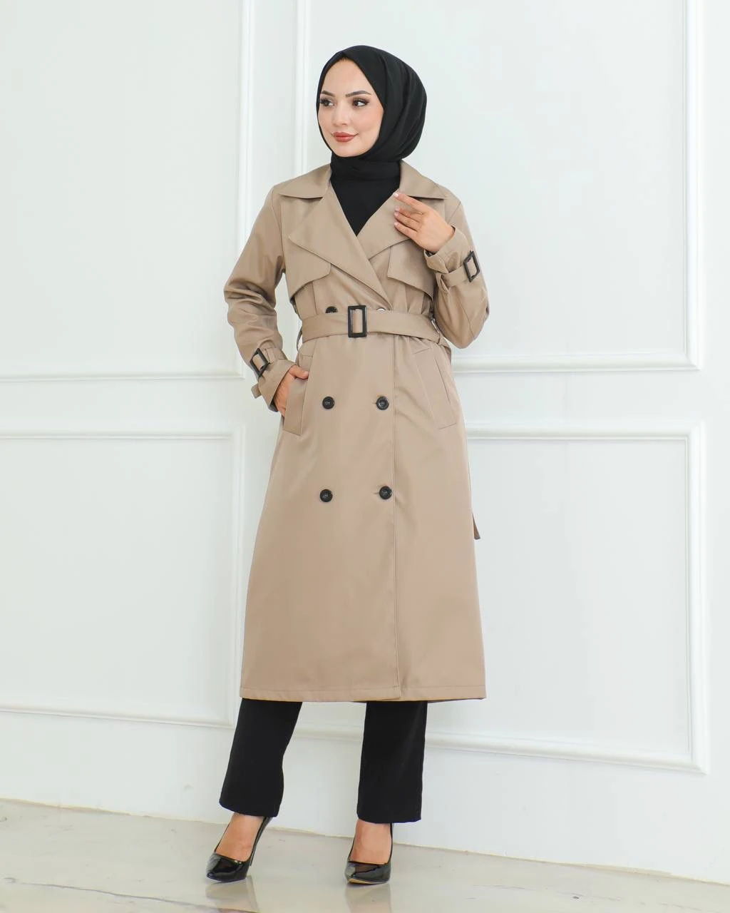 KEMER DETAYLI UZUN TRENÇKOT - VİZON
