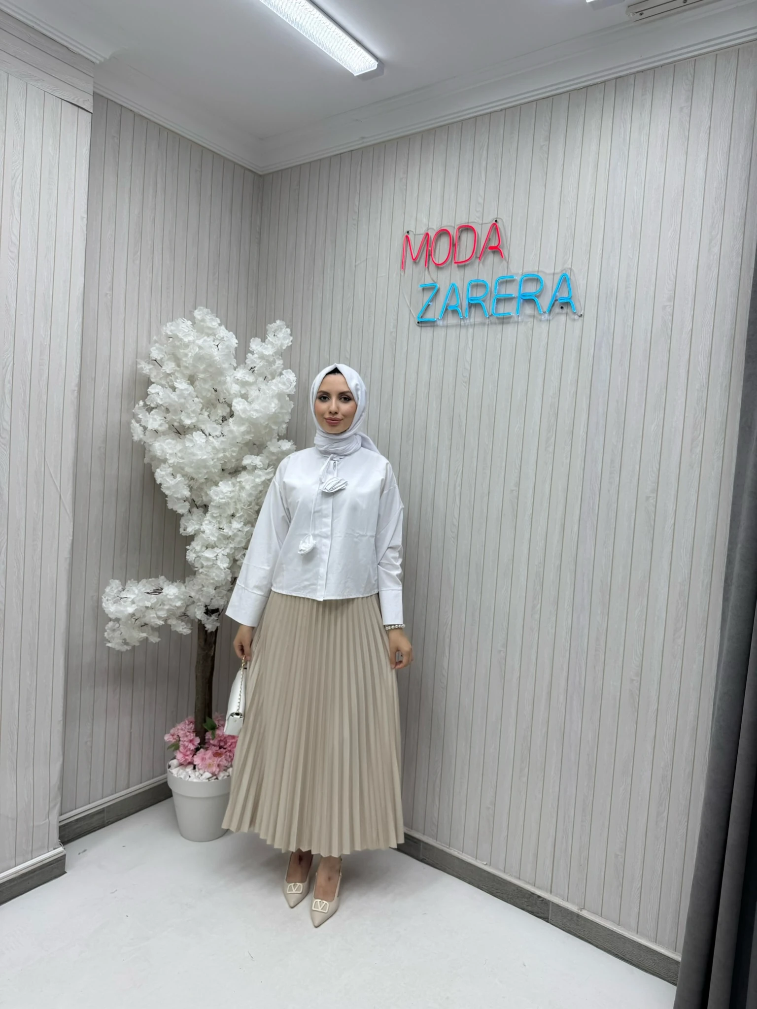 PİLELİ ETEK - KREM