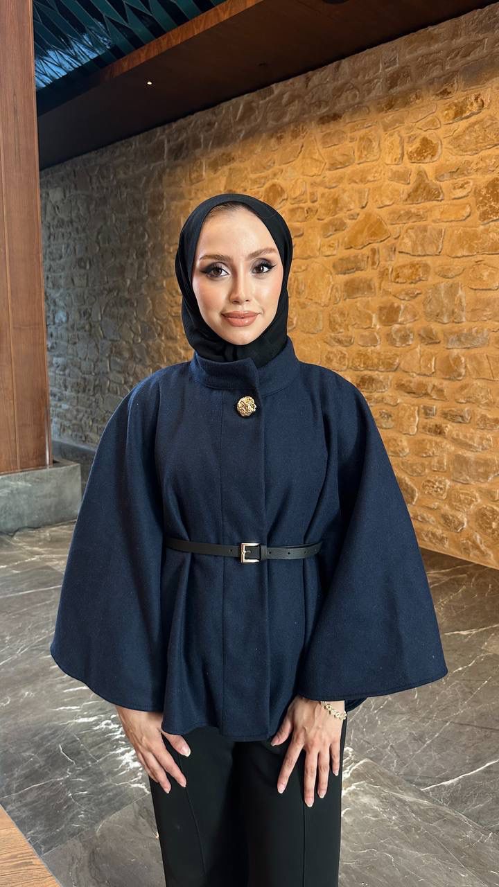 Kemer Detaylı Kısa Pelerin Panço - LACİVERT