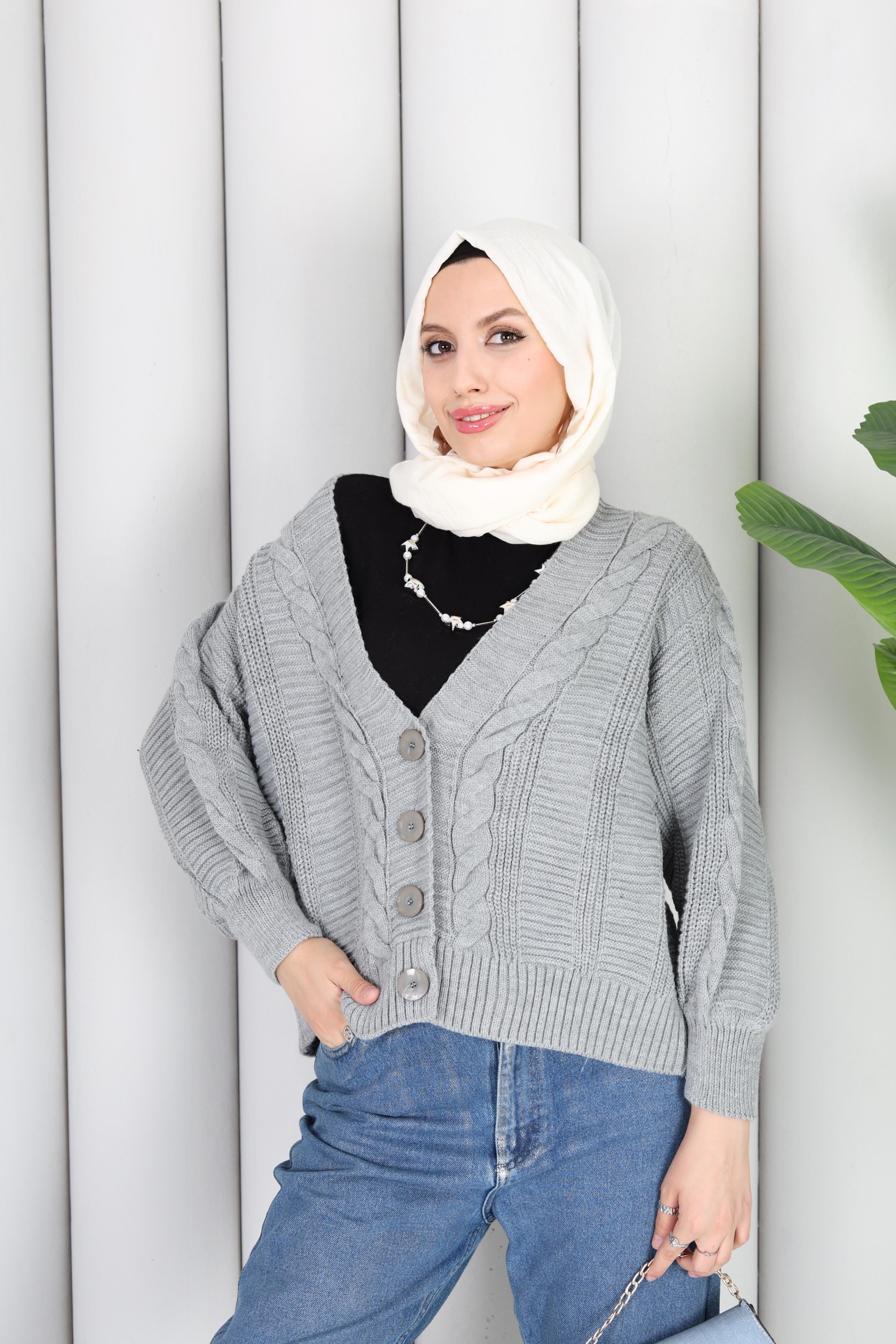 TRİKO ÖNÜ DÜĞMELİ HIRKA - GRİ