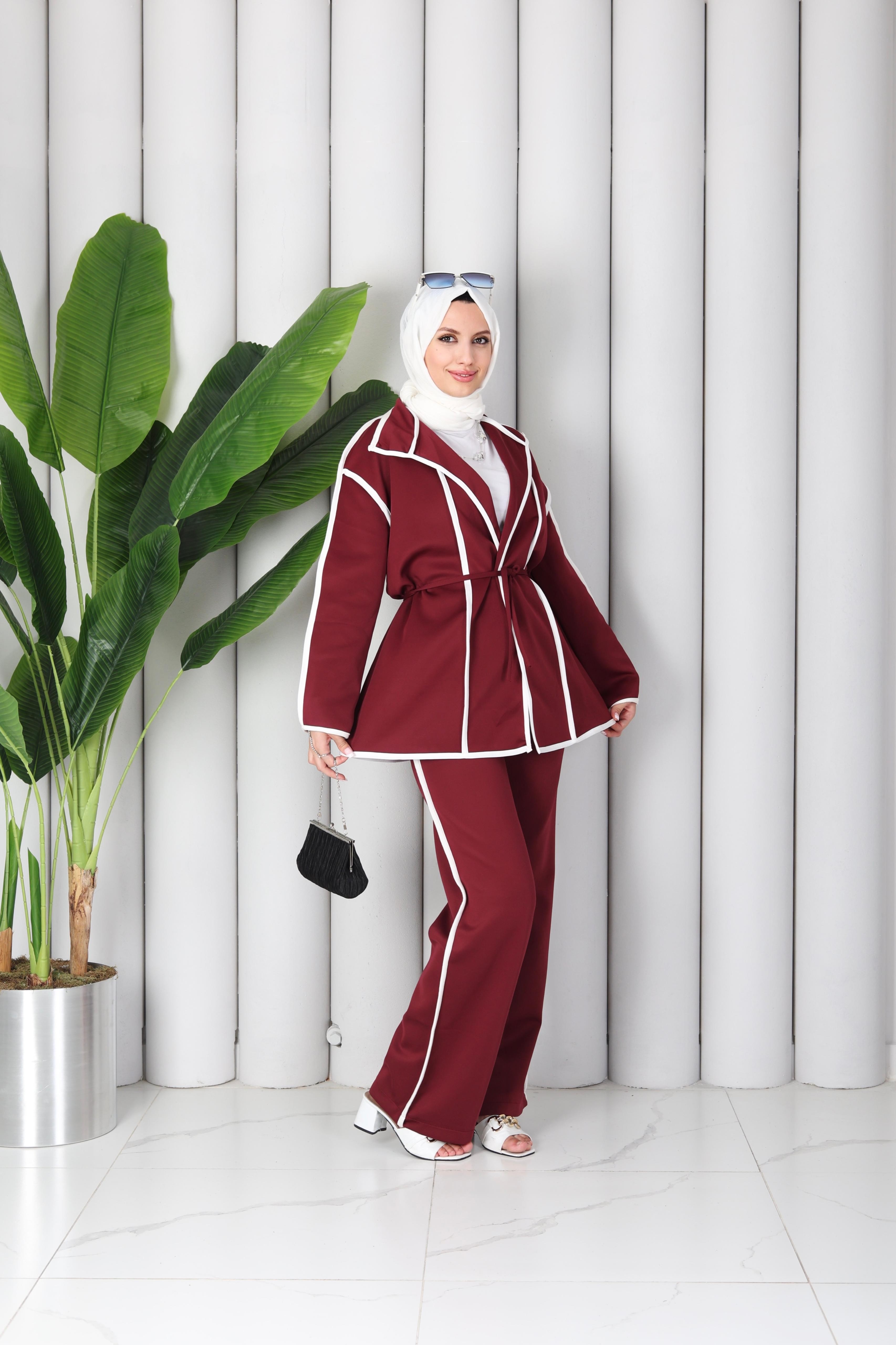 SCUBA ŞERİT DETAYLI TAKIM - BORDO
