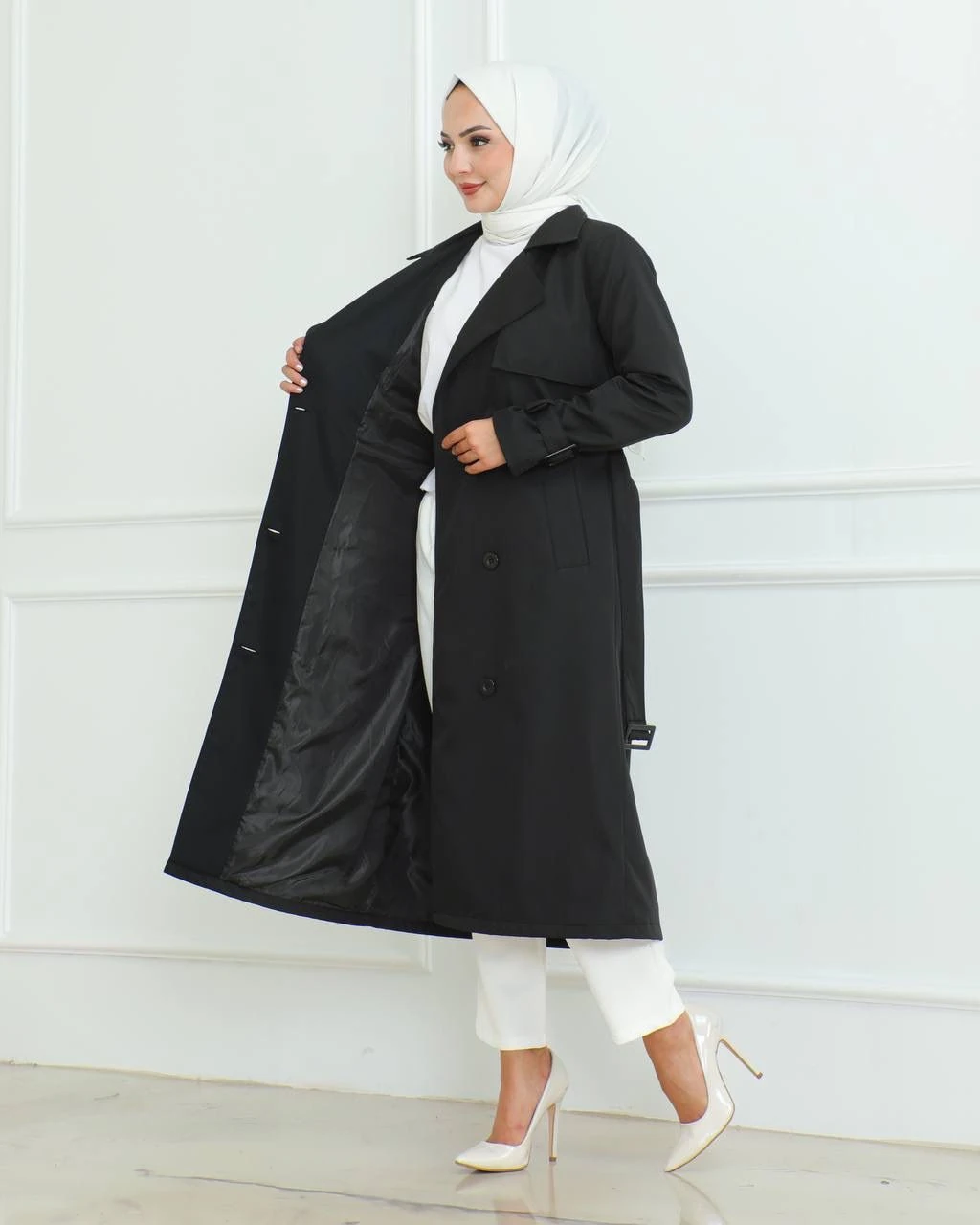 KEMER DETAYLI UZUN TRENÇKOT