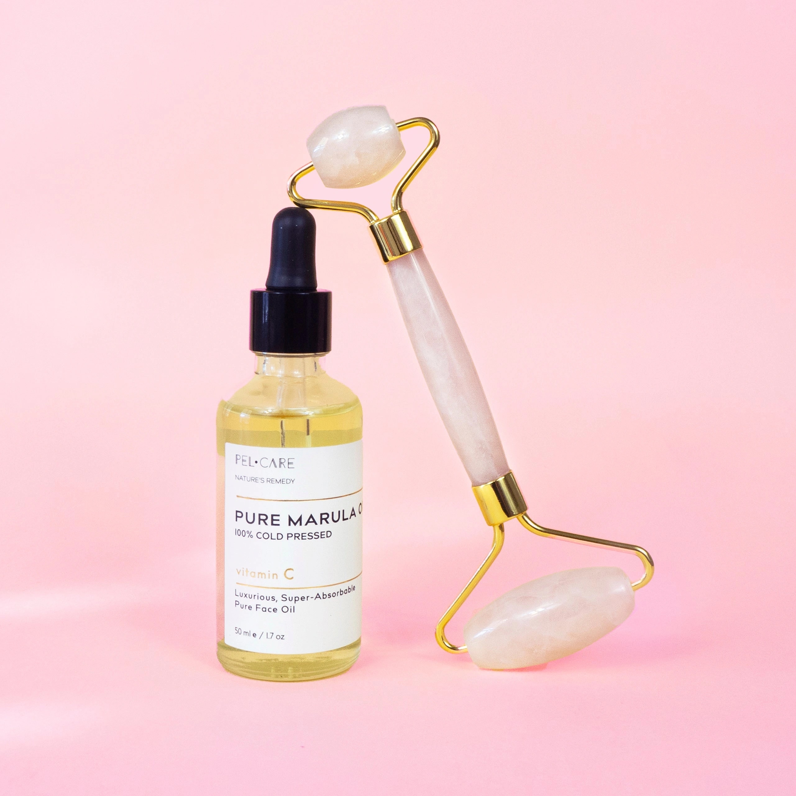 Roll + Energize Marula Oil + Rose Quartz Roller