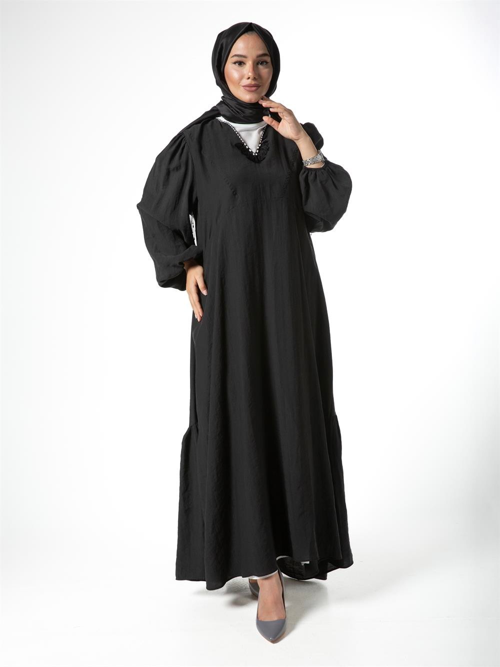 Ceremony İç Elbiseli Cupra Elbise Set 3736-SİYAH