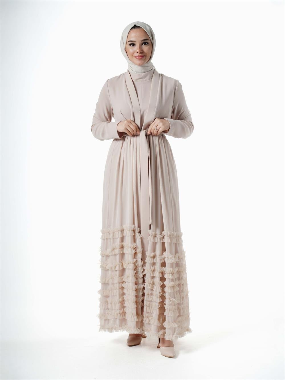 Heddy Tütülü Abaya 6616-BEJ