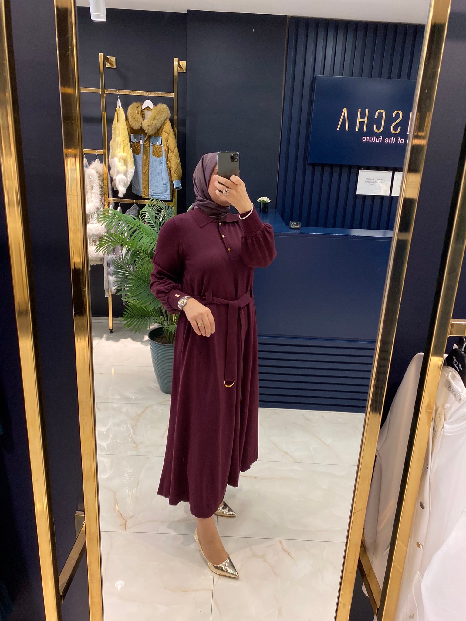 NİLİWİ TRİKO 3075 BELİ KUŞAKLI ELBİSE