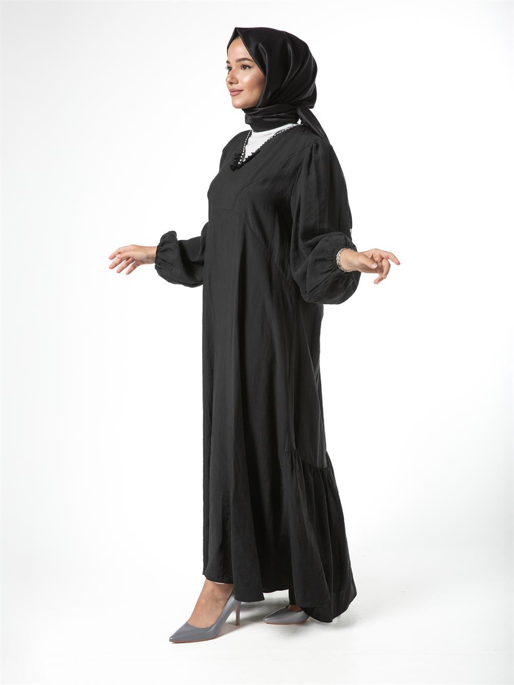 Ceremony İç Elbiseli Cupra Elbise Set 3736-SİYAH