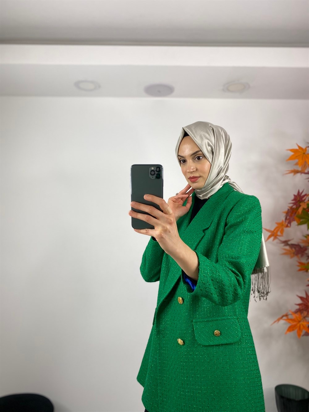 Merwish İçi Renkli Astarlı Blazer Ceket 899-YEŞİL