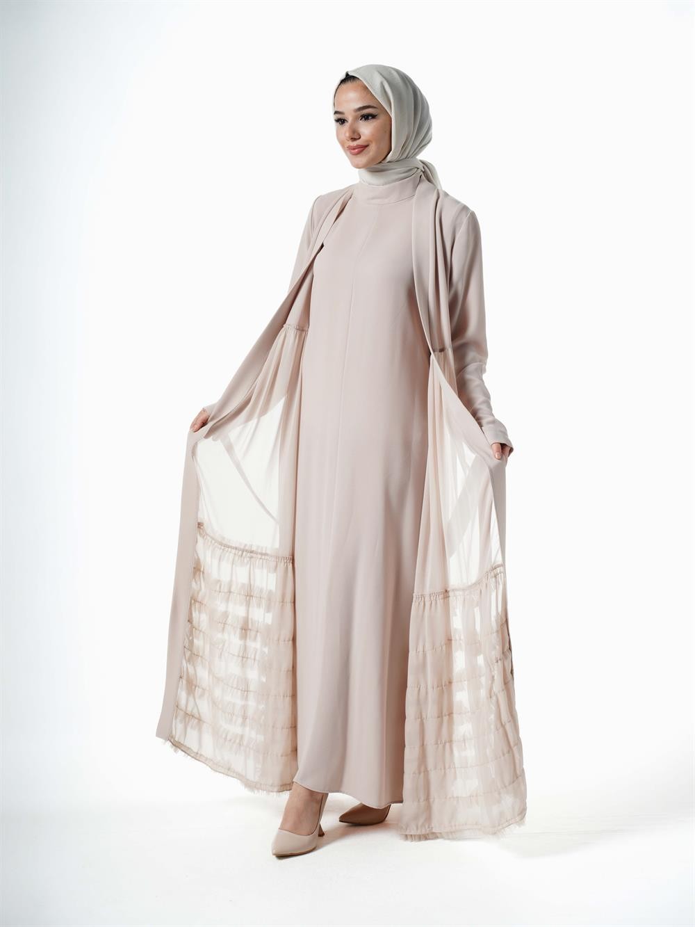 Heddy Tütülü Abaya 6616-BEJ