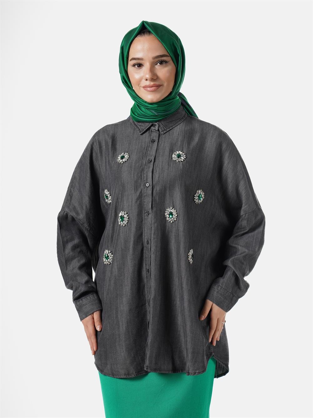 Orfeo Negro Tensel Taşlı Gömlek 32989-GRİ