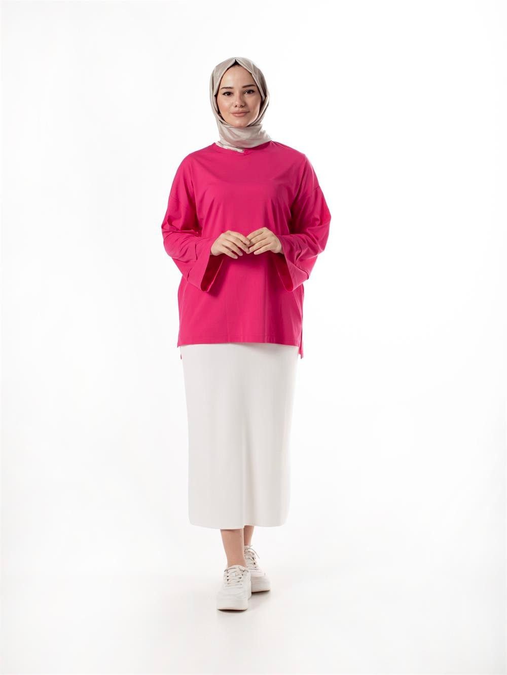 Ceremony Yakası Boncuk Aksesuarlı Bambu Tunik 3125-PEMBE