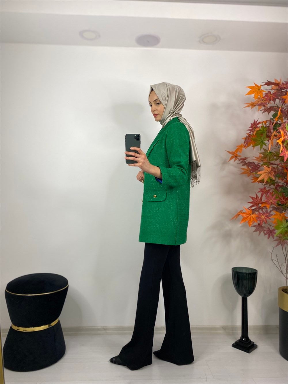 Merwish İçi Renkli Astarlı Blazer Ceket 899-YEŞİL